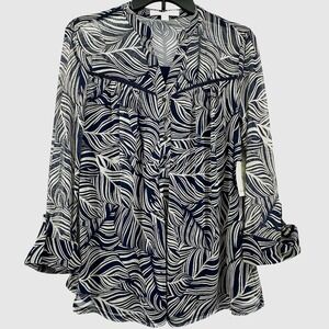 Juniper + Lime Blouse Navy And White Floral Women's S Print 3/4 Sleeve